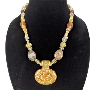Bold Statement Necklace Tiger Eye beads Opaque Opalescent Lobster Closure Unique